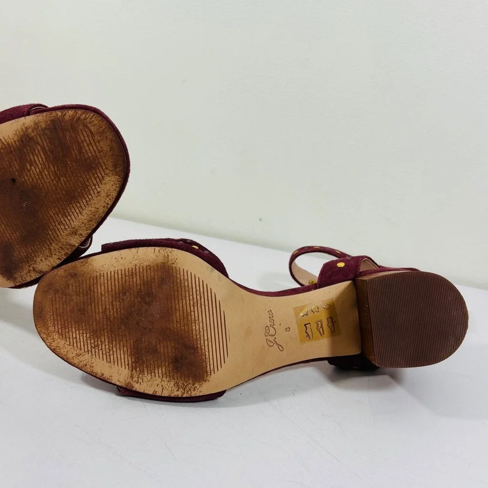 J. Crew Women's Penny Sandals in Gold & Violet Studded Burgundy Suede Women's 8